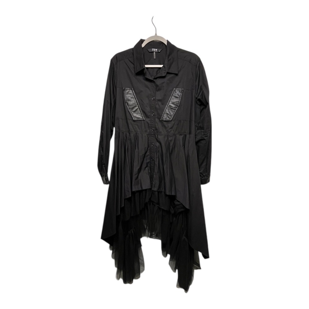 Whimsigoth Black Tulle Button Shirt Dress Witchy Goth Dark‎ Academia Punk FLAW